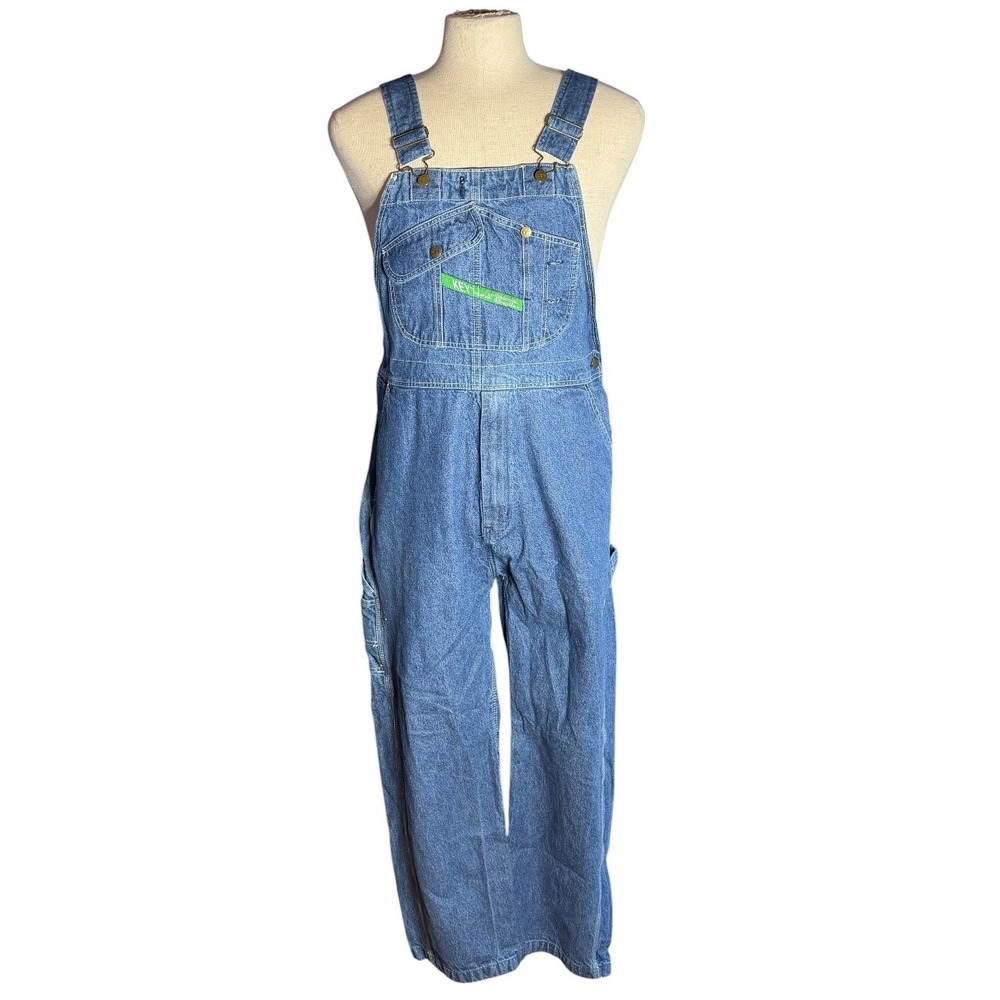 KEY Imperial Mens Blue Denim Bib Overalls Medium Wash Straight Leg 272.42 38x29